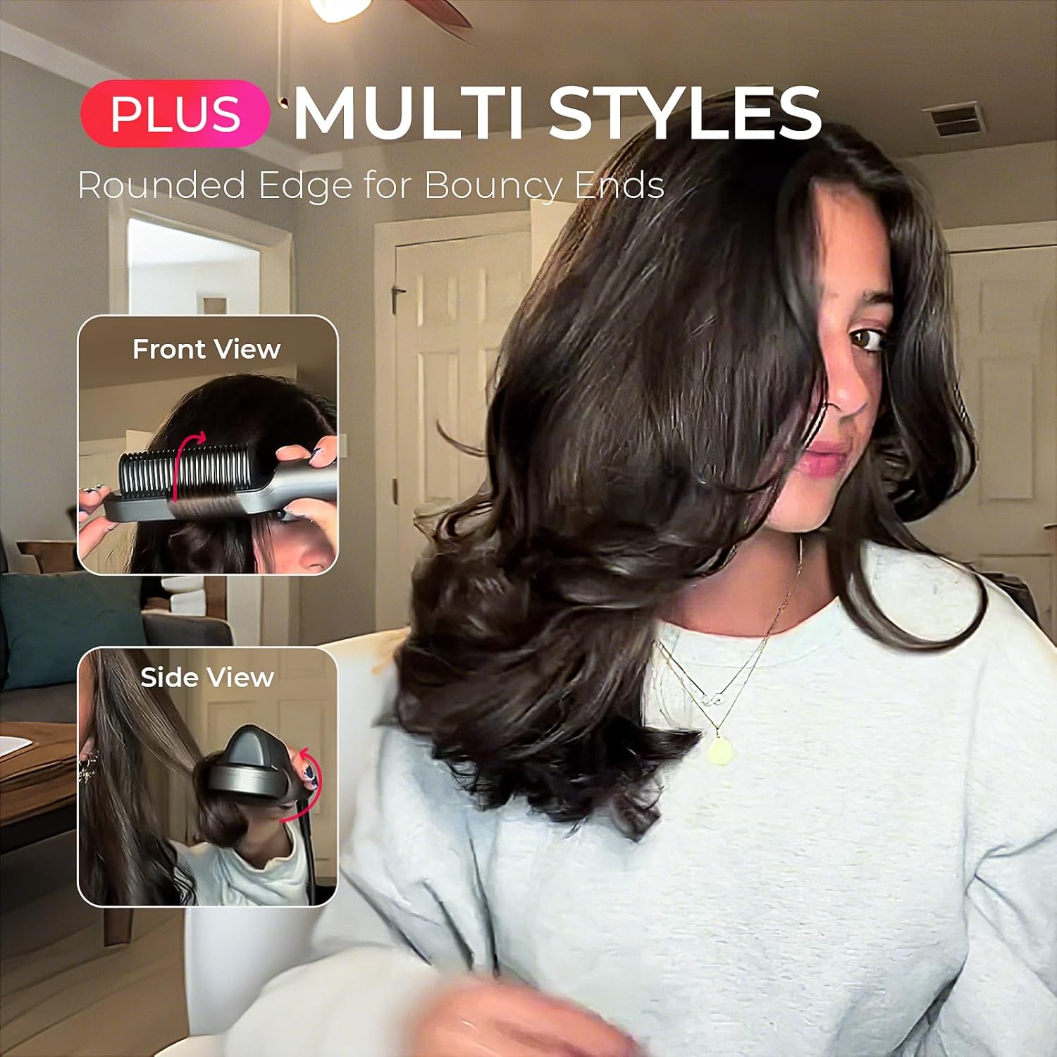 TYMO Ring Plus Ionic Hair Straightener Brush - Straightening Comb with Negative Ions for Women, Titanium Coating, 9 Temp Settings & LED Display, Dual Voltage, Professional Styling Tools