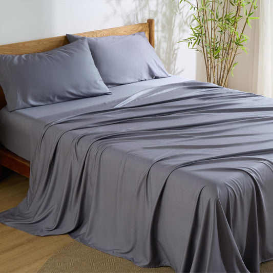 Bedsure GentleSoft Queen Sheet Set, Cooling Sheets for Queen Size Bed Set, Rayon Derived from Bamboo, Breathable & Soft, Deep Pocket Up to 16", Hotel Luxury Silky Bedding for Hot Sleepers, Dark Grey