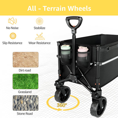 ROSONG Collapsible Wagon Cart with Wheels Foldable - Folding Utility Heavy Duty Wagons Carts for Grocery Sports Garden Shopping Camping Wheelbarrows (Black, 120L)