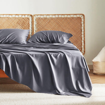 Bedsure GentleSoft Queen Sheet Set, Cooling Sheets for Queen Size Bed Set, Rayon Derived from Bamboo, Breathable & Soft, Deep Pocket Up to 16", Hotel Luxury Silky Bedding for Hot Sleepers, Dark Grey